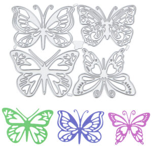 Four-piece filigree butterfly craft die set with detailed decorative wing designs