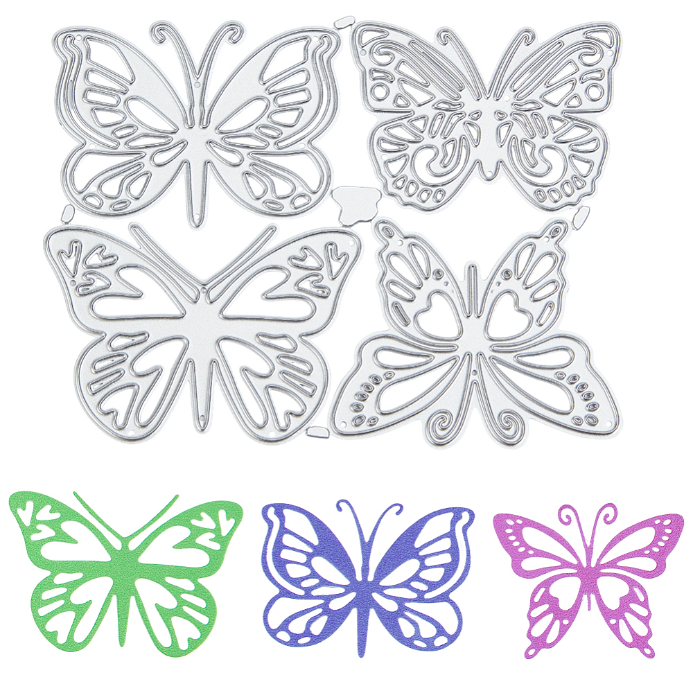 Four-piece filigree butterfly craft die set with detailed decorative wing designs