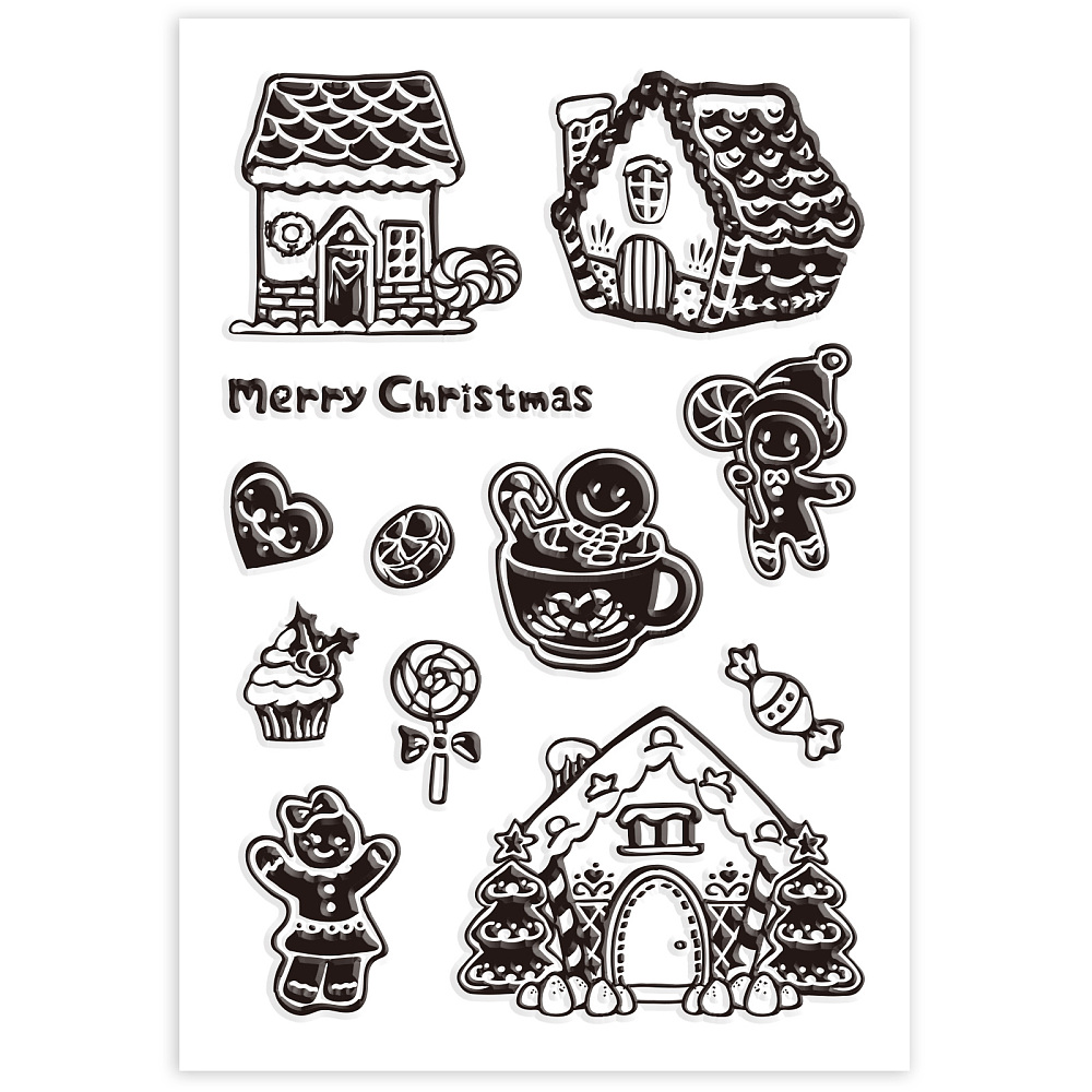 Gingerbread House clear stamp set with gingerbread man designs for Christmas card making
