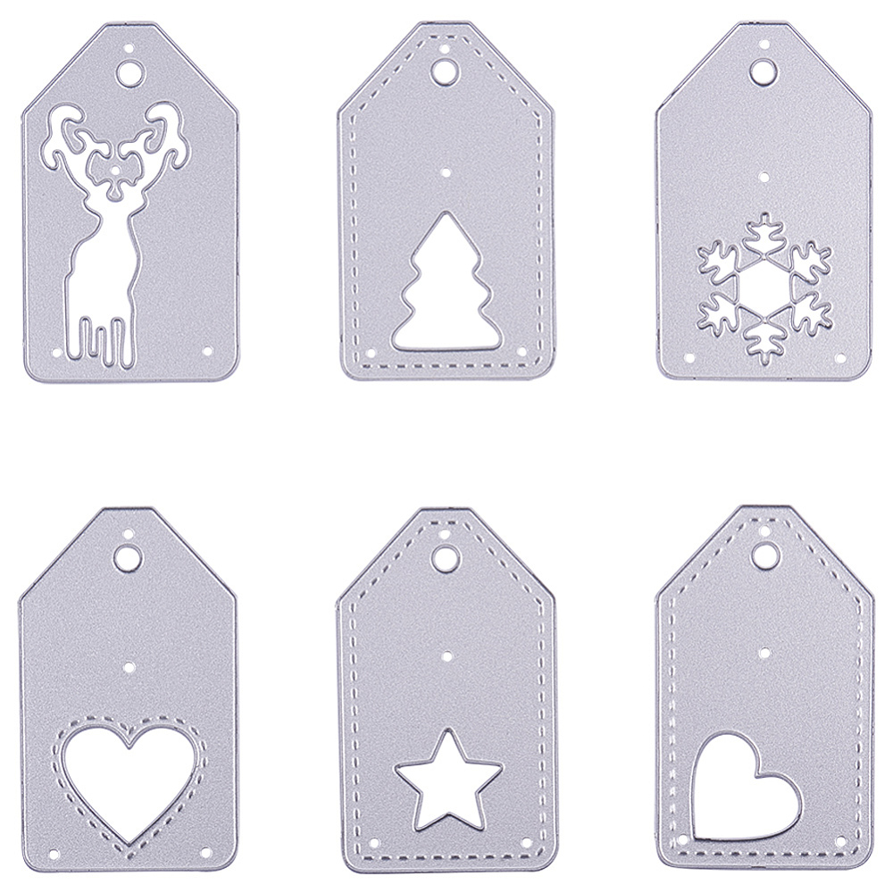 Seasonal Gift Tag Die Set with 6 metal cutting dies for Christmas gift tags and card making